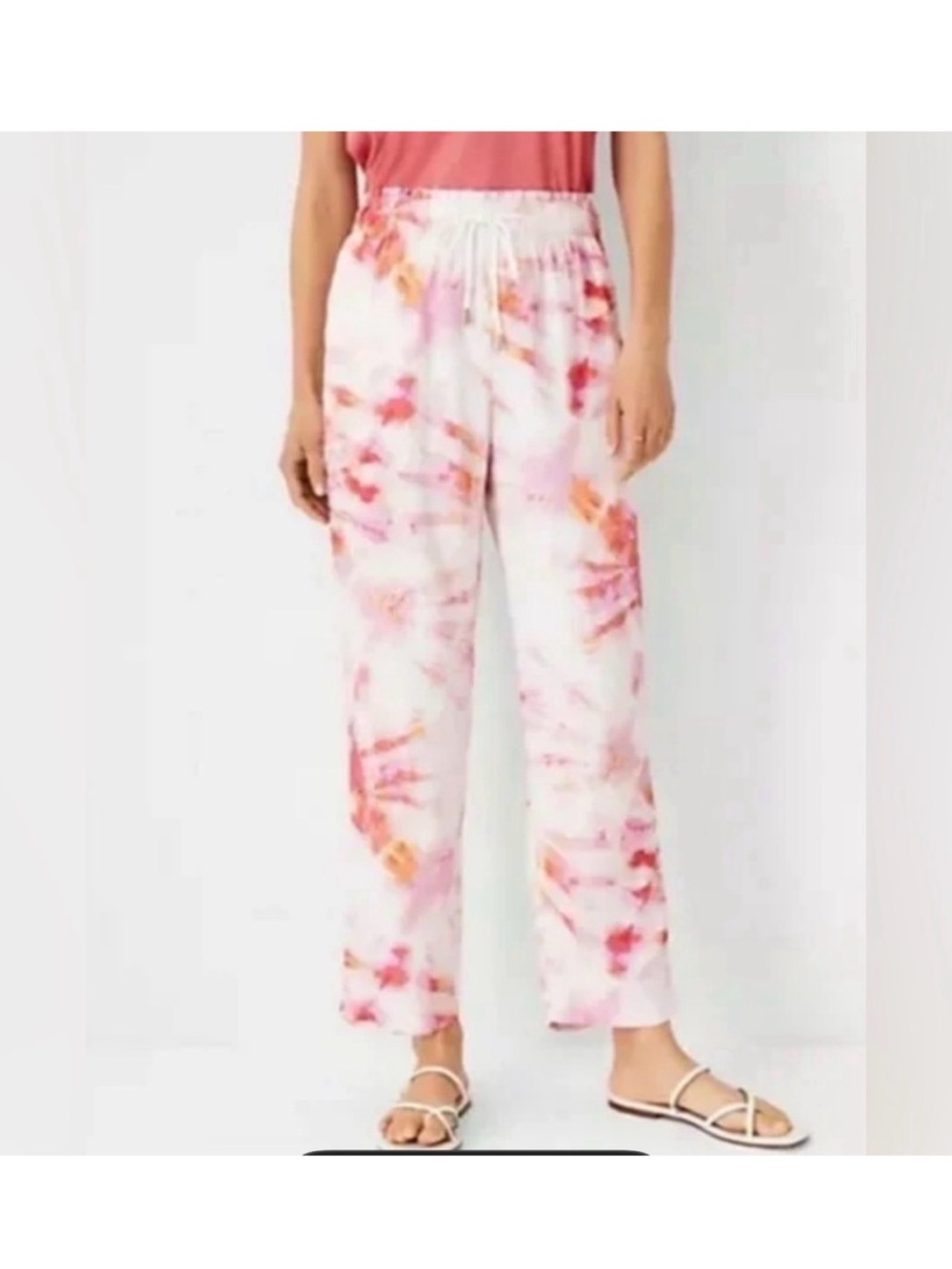 Ann Taylor White Tie-Dye Joggers with Pink, Red & Orange Accents - Picture 1 of 16